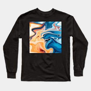 Blue and Orange Liqufy Art Long Sleeve T-Shirt